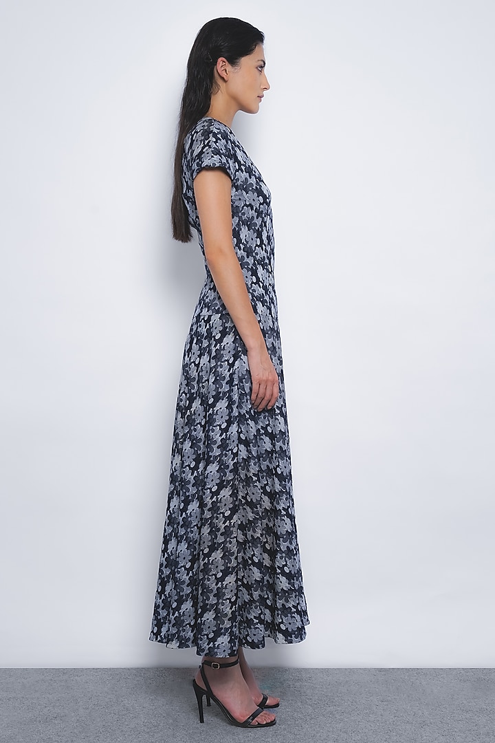 Indigo Blue Viscose Printed Maxi Vacation Dress by LEH STUDIOS at Pernia's Pop Up Shop