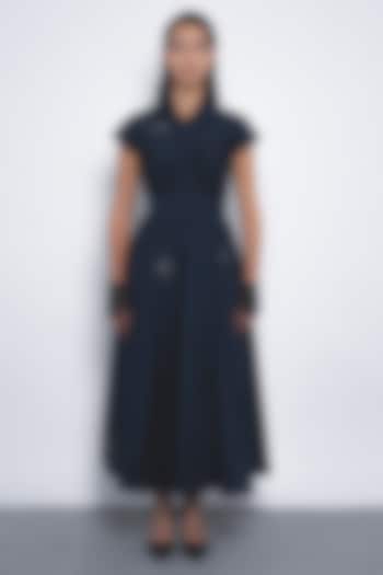 Navy Blue Viscose & Polyester Maxi Vacation Dress by Leh  at Pernia's Pop Up Shop