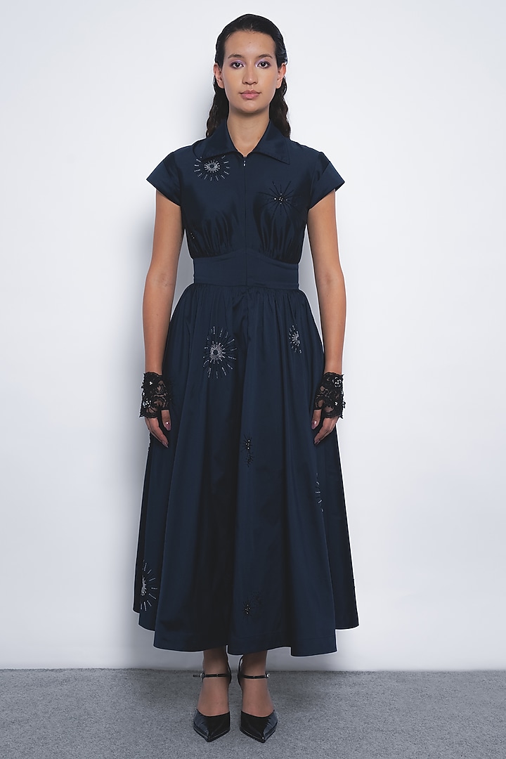 Navy Blue Viscose & Polyester Maxi Vacation Dress by Leh  at Pernia's Pop Up Shop