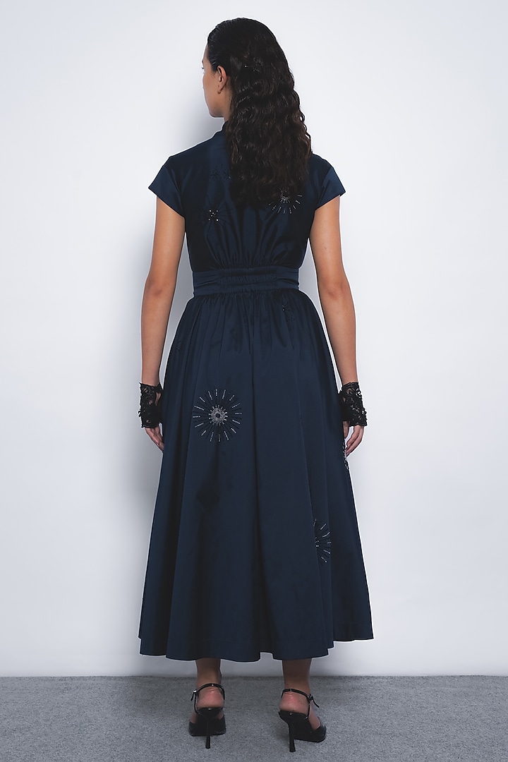 Navy Blue Viscose & Polyester Maxi Vacation Dress by LEH STUDIOS at Pernia's Pop Up Shop