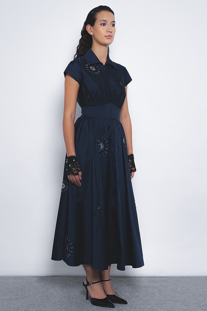 Navy Blue Viscose & Polyester Maxi Vacation Dress by LEH STUDIOS at Pernia's Pop Up Shop