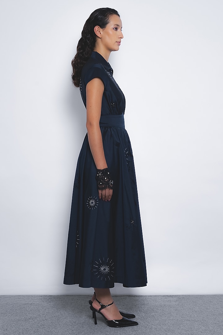 Navy Blue Viscose & Polyester Maxi Vacation Dress by LEH STUDIOS at Pernia's Pop Up Shop