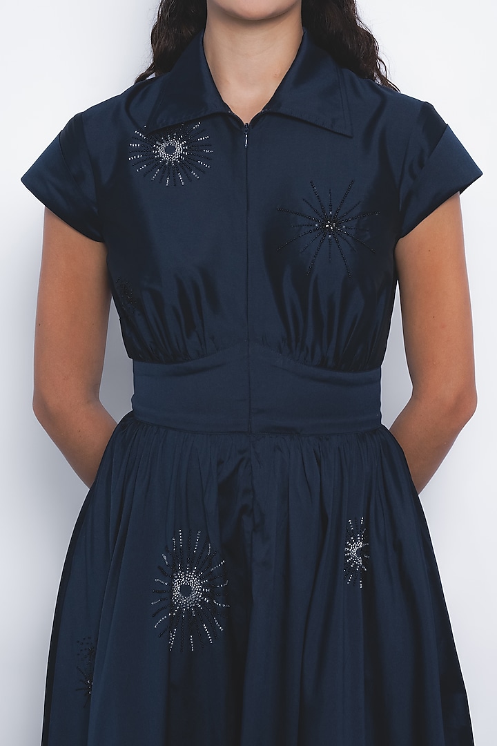 Navy Blue Viscose & Polyester Maxi Vacation Dress by LEH STUDIOS at Pernia's Pop Up Shop