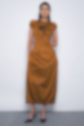 Tobacco Brown Cotton Midi Vacation Dress by Leh  at Pernia's Pop Up Shop