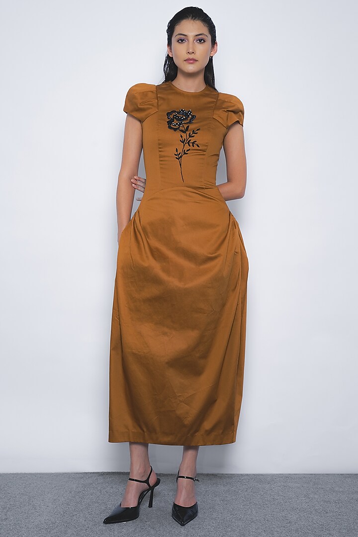 Tobacco Brown Cotton Midi Vacation Dress by Leh  at Pernia's Pop Up Shop