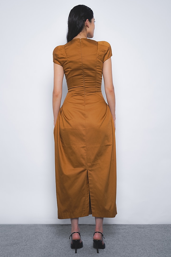 Tobacco Brown Cotton Midi Vacation Dress by LEH STUDIOS at Pernia's Pop Up Shop