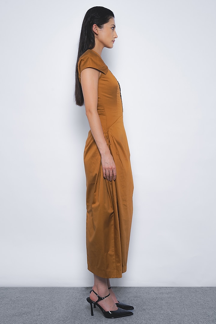 Tobacco Brown Cotton Midi Vacation Dress by LEH STUDIOS at Pernia's Pop Up Shop