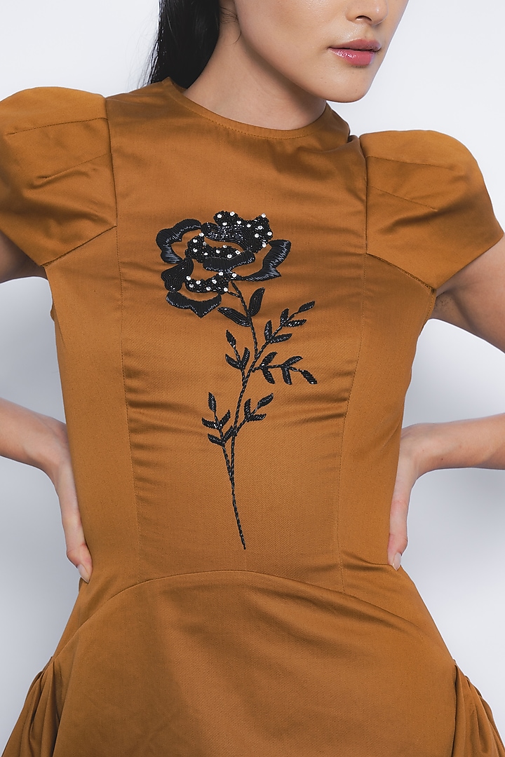 Tobacco Brown Cotton Midi Vacation Dress by LEH STUDIOS at Pernia's Pop Up Shop
