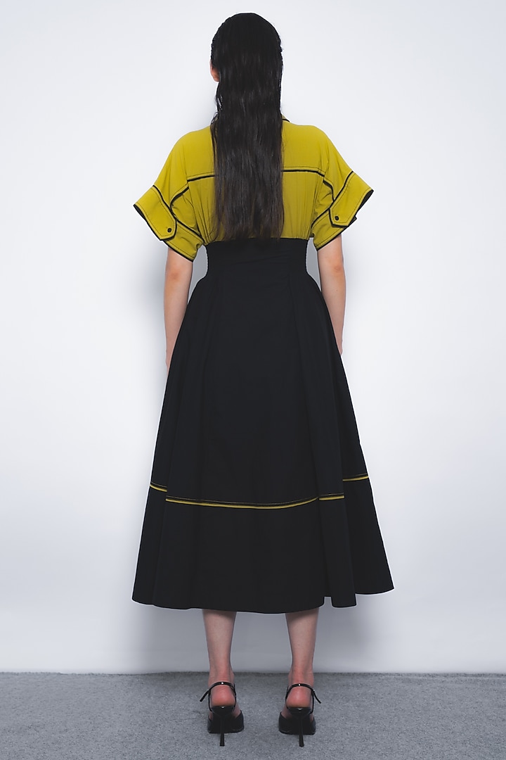 Mustard & Black Cotton Zipper Midi Vacation Dress by LEH STUDIOS at Pernia's Pop Up Shop