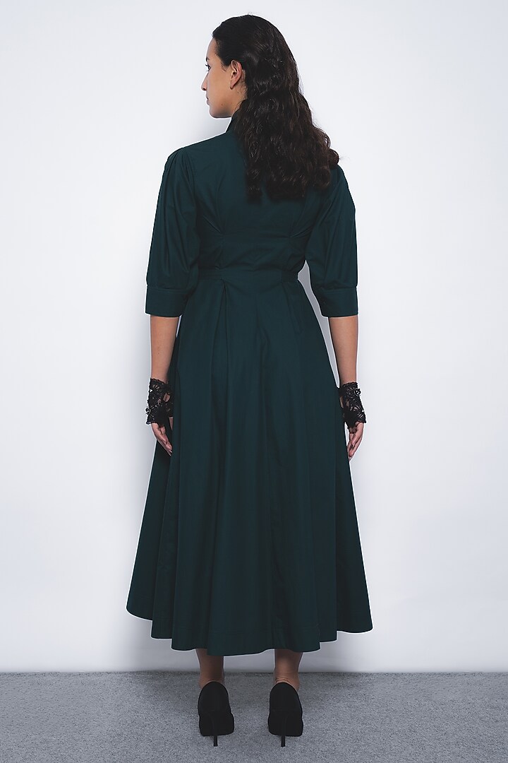 Forest Green Cotton Poplin Midi Vacation Dress by LEH STUDIOS at Pernia's Pop Up Shop