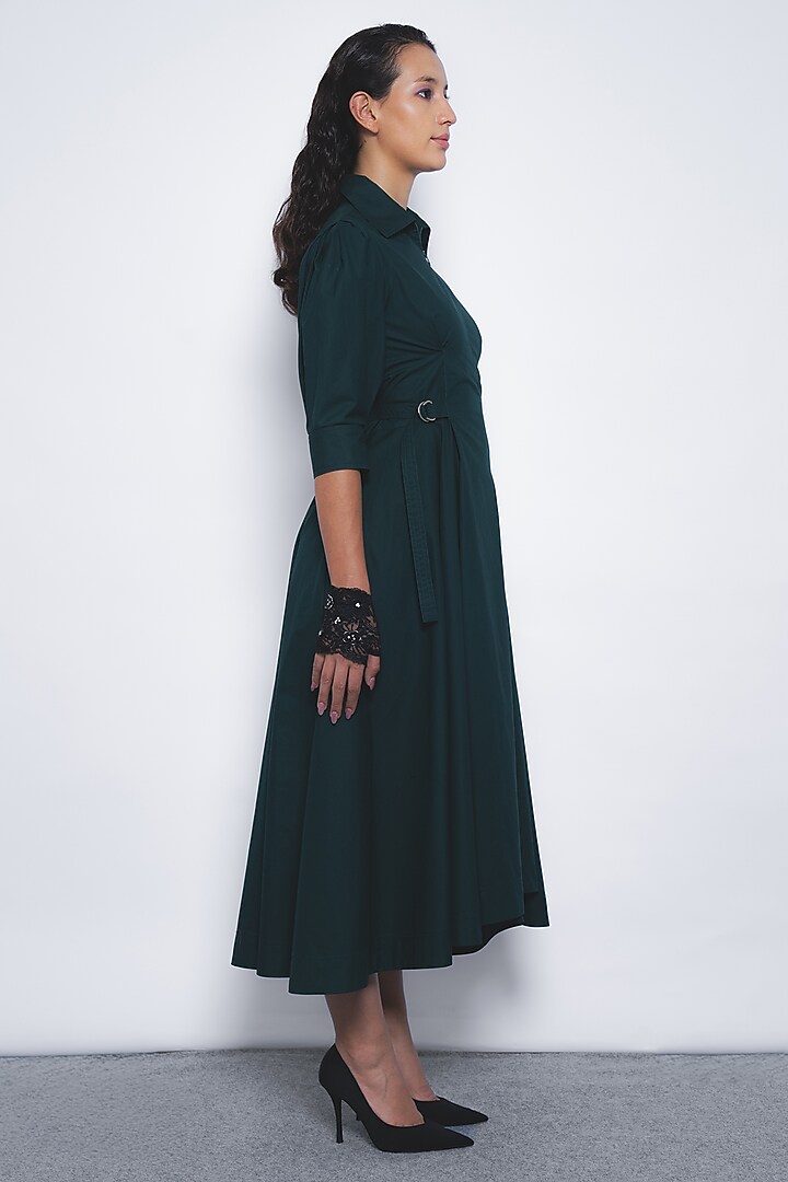 Forest Green Cotton Poplin Midi Vacation Dress by LEH STUDIOS at Pernia's Pop Up Shop
