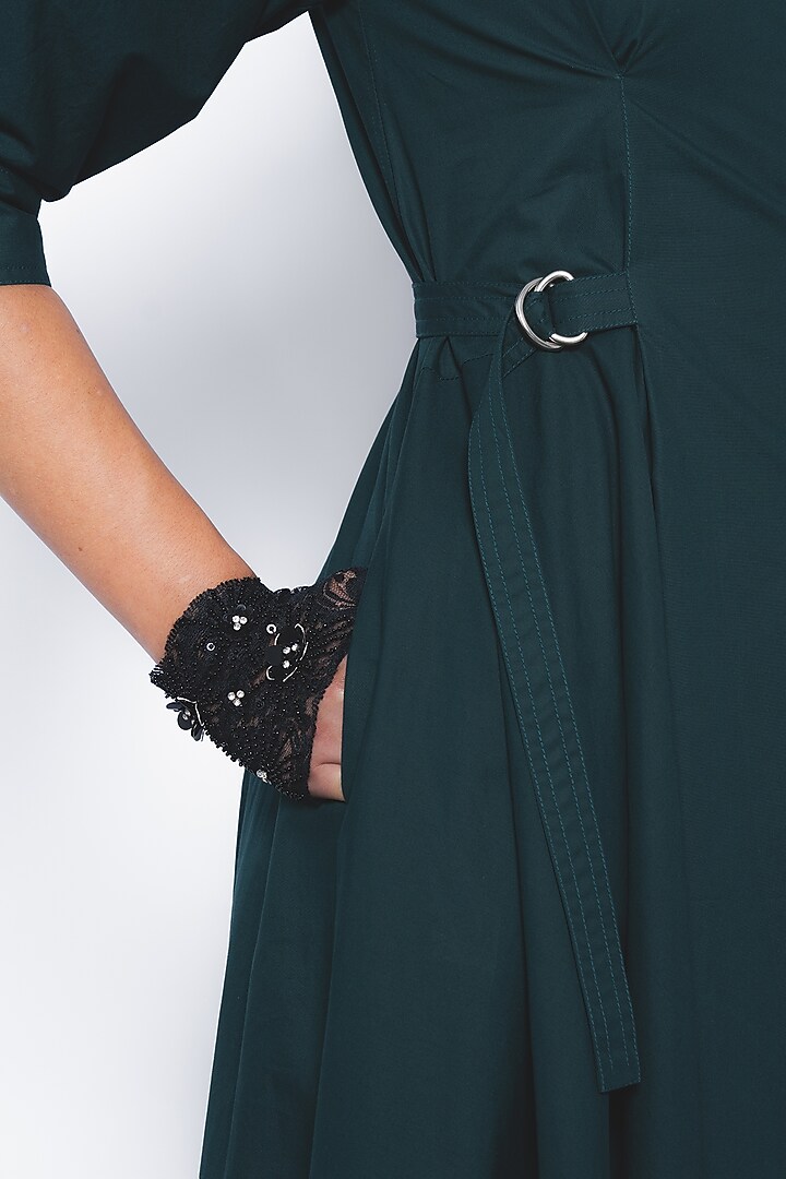 Forest Green Cotton Poplin Midi Vacation Dress by LEH STUDIOS at Pernia's Pop Up Shop