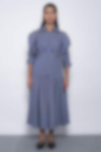 Blue & White Viscose Checkered Midi Vacation Dress by Leh  at Pernia's Pop Up Shop