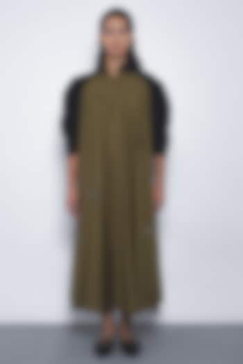 Olive Green & Black Cotton Midi Vacation Dress by Leh  at Pernia's Pop Up Shop