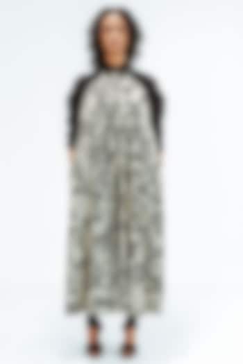 Black & Beige Cotton Florix Printed Maxi Vacation Dress by Leh at Pernia's Pop Up Shop