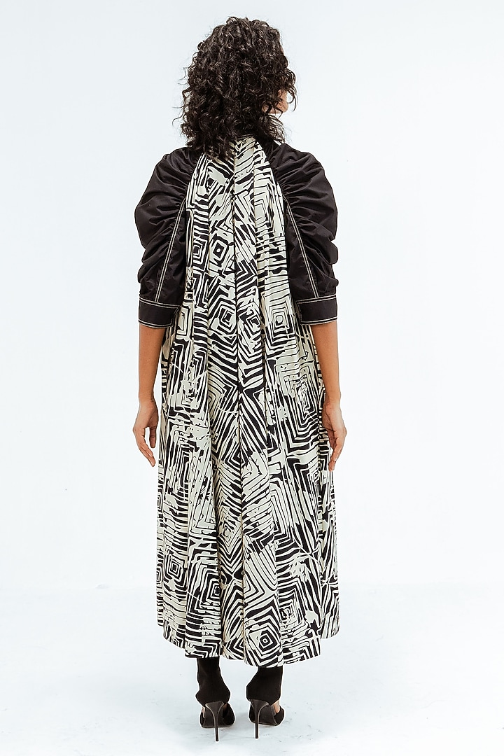 Black & Beige Cotton Florix Printed Maxi Vacation Dress by LEH STUDIOS at Pernia's Pop Up Shop
