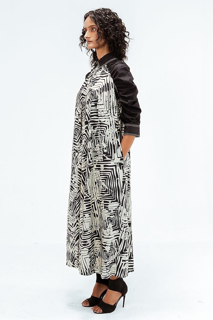 Black & Beige Cotton Florix Printed Maxi Vacation Dress by LEH STUDIOS at Pernia's Pop Up Shop