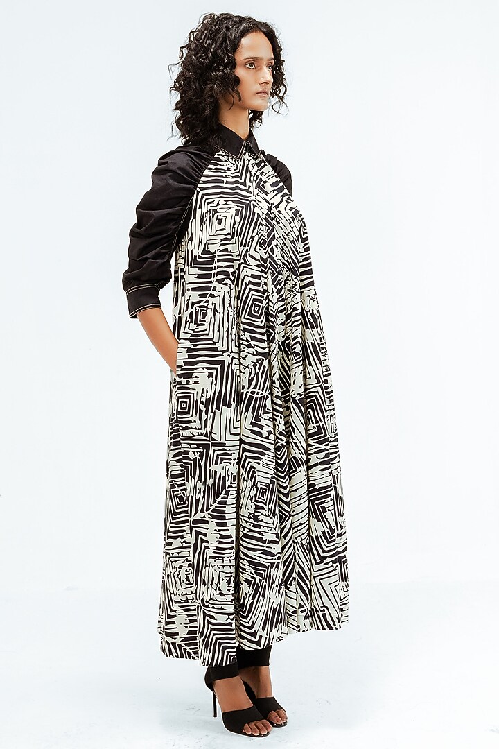 Black & Beige Cotton Florix Printed Maxi Vacation Dress by LEH STUDIOS at Pernia's Pop Up Shop