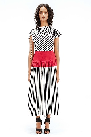 Multi-Colored Cotton Stripe Printed Maxi Dress by LEH STUDIOS