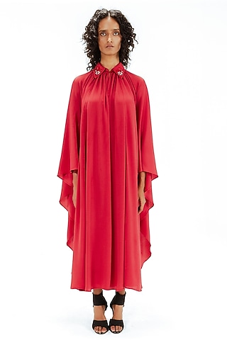 Red Viscose Kaftan Dress by LEH STUDIOS