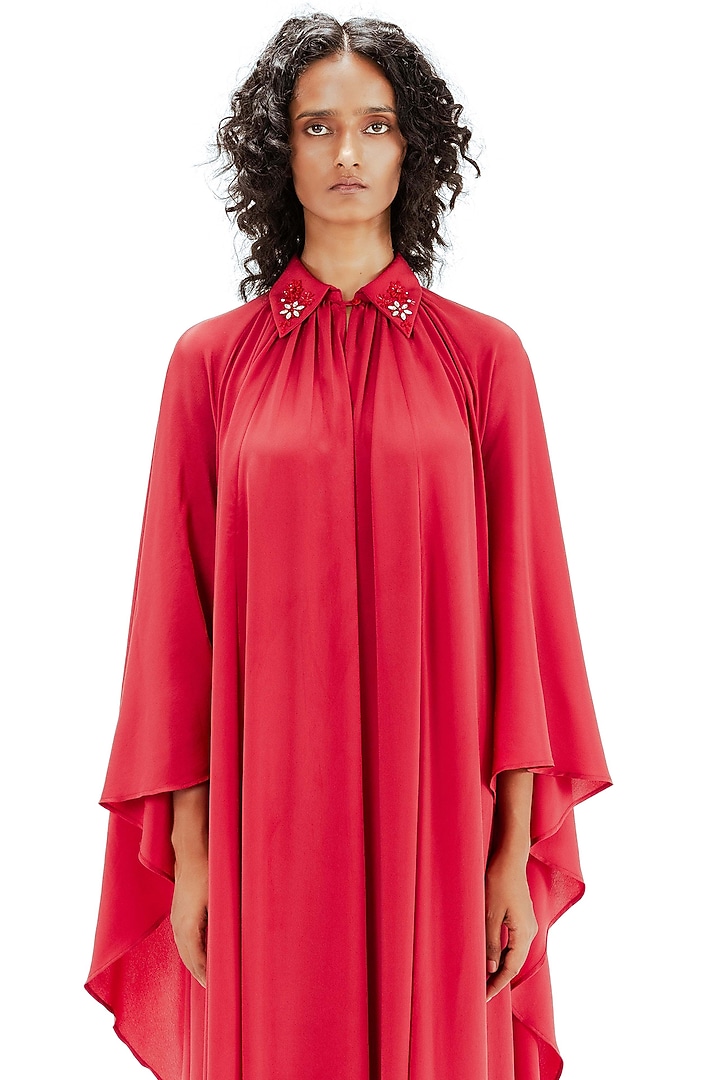 Red Viscose Kaftan Vacation Dress by LEH STUDIOS at Pernia's Pop Up Shop