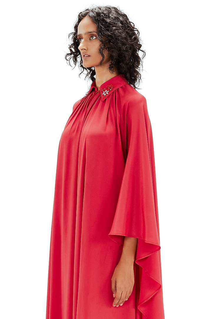 Red Viscose Kaftan Vacation Dress by LEH STUDIOS at Pernia's Pop Up Shop
