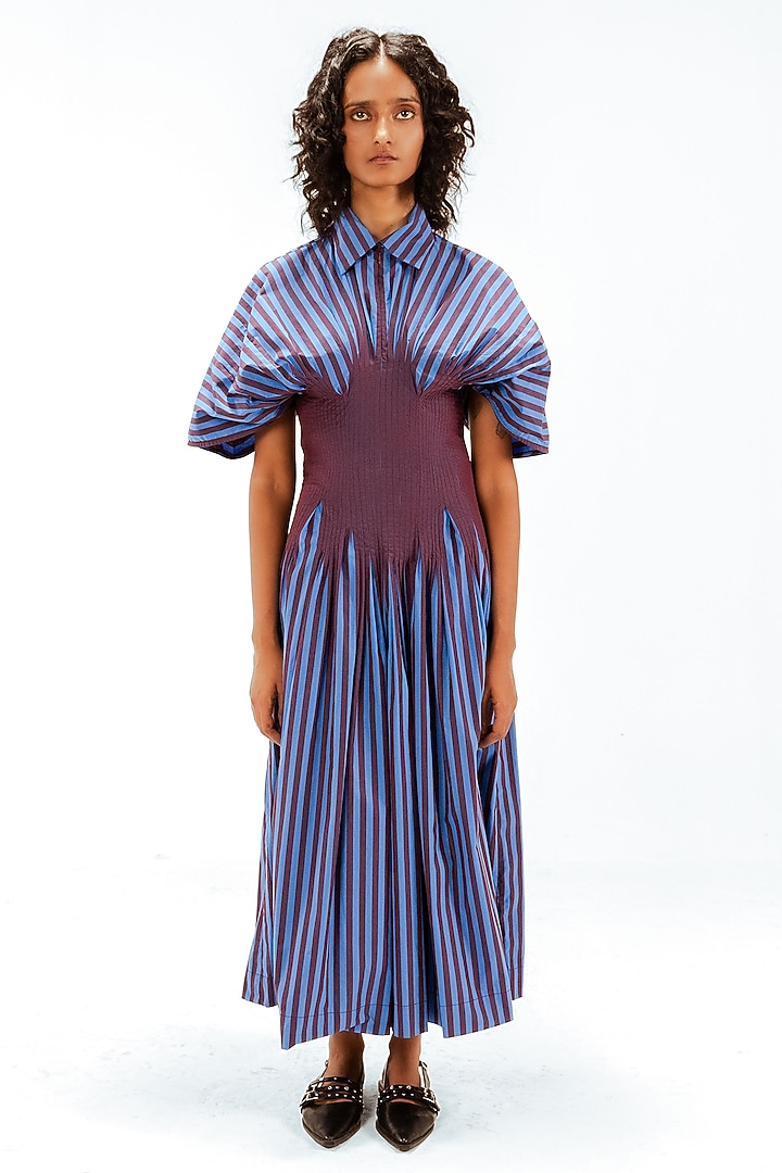 Blue & Plum Cotton Striped Corset Maxi Vacation Dress by Leh at Pernia's Pop Up Shop