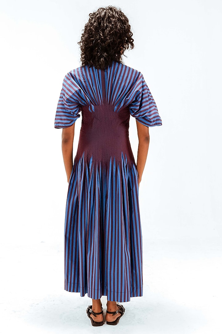 Blue & Plum Cotton Striped Corset Maxi Vacation Dress by LEH STUDIOS at Pernia's Pop Up Shop