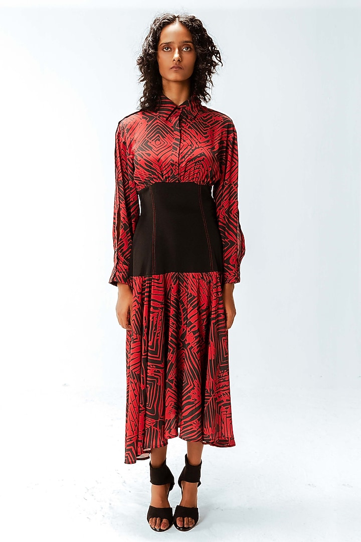 Black & Red Viscose Florix Printed Maxi Vacation Dress by Leh at Pernia's Pop Up Shop