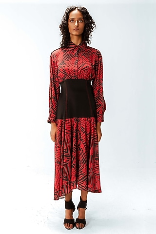 Black & Red Viscose Florix Printed Maxi Dress by LEH STUDIOS
