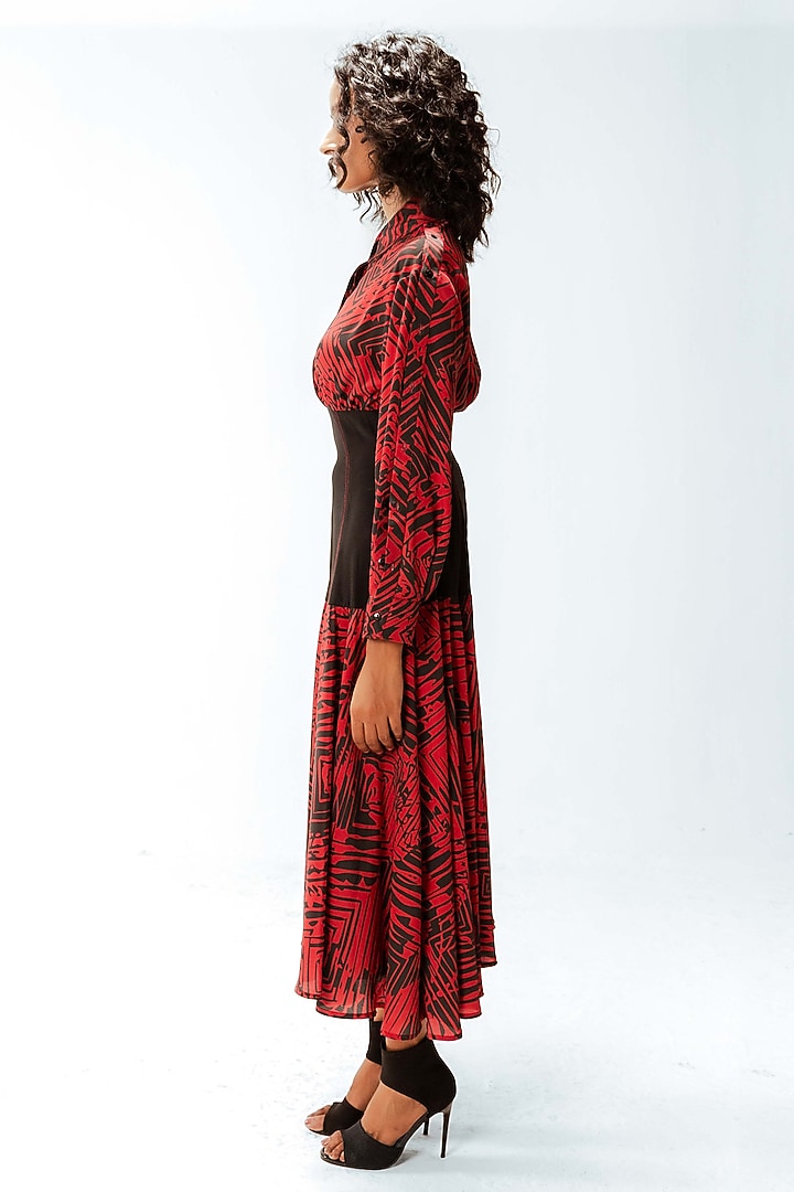 Black & Red Viscose Florix Printed Maxi Vacation Dress by LEH STUDIOS at Pernia's Pop Up Shop