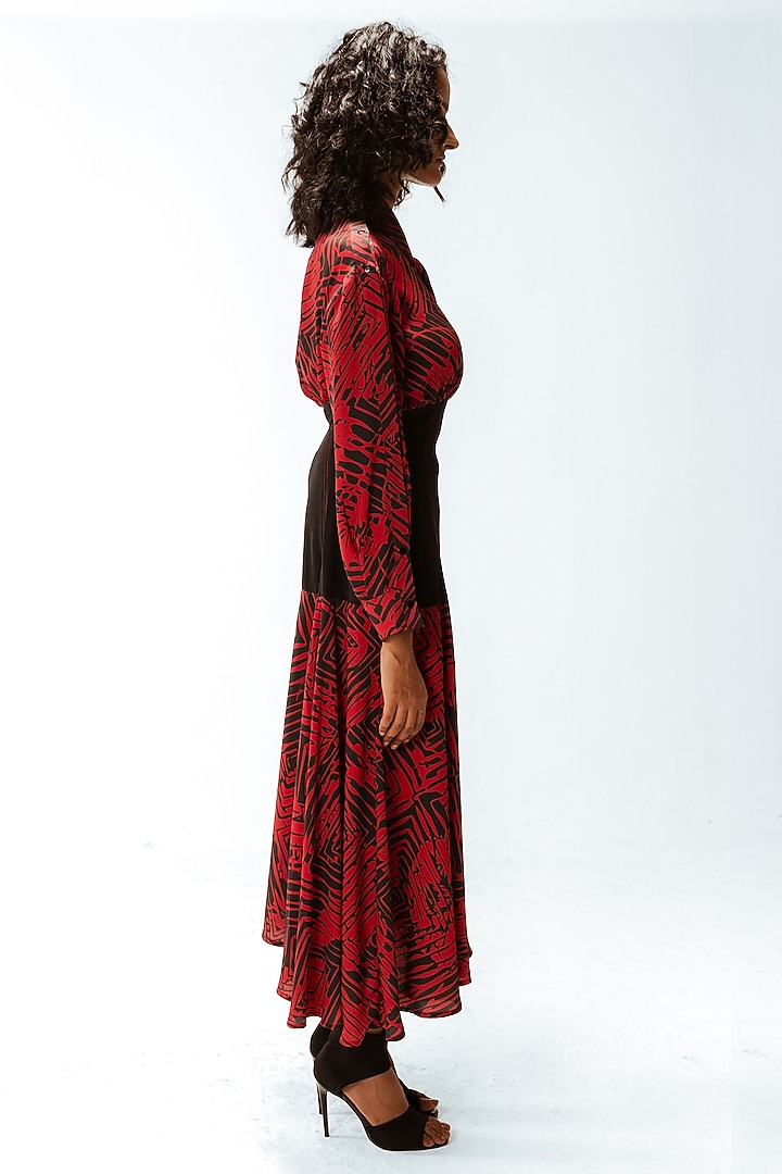Black & Red Viscose Florix Printed Maxi Vacation Dress by LEH STUDIOS at Pernia's Pop Up Shop