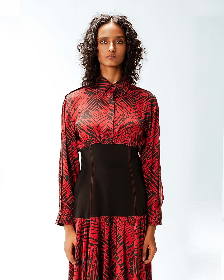 Black & Red Viscose Florix Printed Maxi Vacation Dress by LEH STUDIOS at Pernia's Pop Up Shop