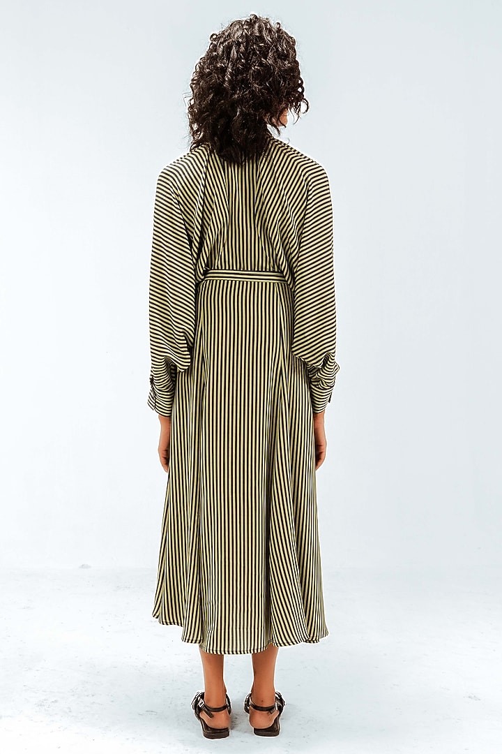 Olive Green & Navy Blue Viscose Striped Maxi Vacation Dress by LEH STUDIOS at Pernia's Pop Up Shop