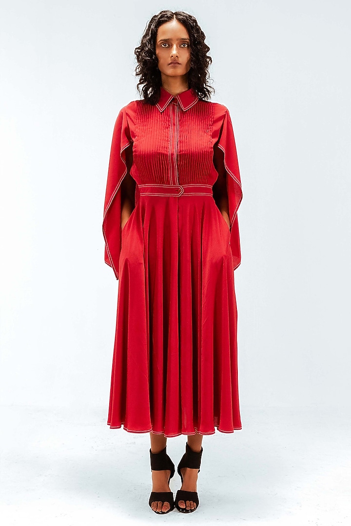 Red Viscose Midi Vacation Dress by Leh at Pernia's Pop Up Shop