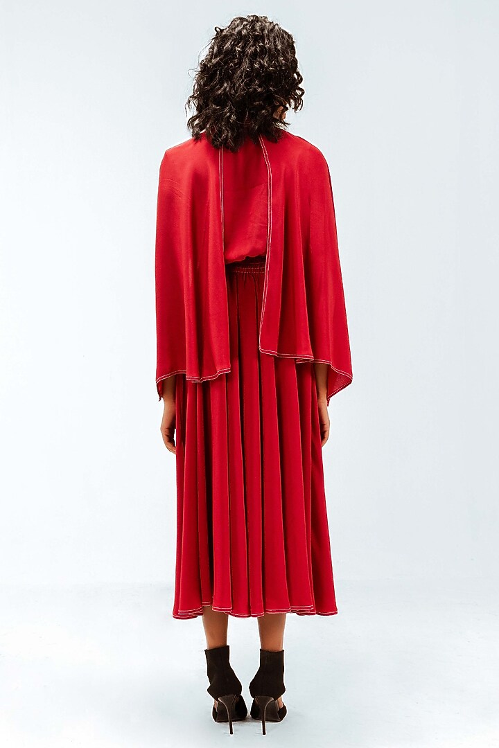 Red Viscose Midi Vacation Dress by LEH STUDIOS at Pernia's Pop Up Shop