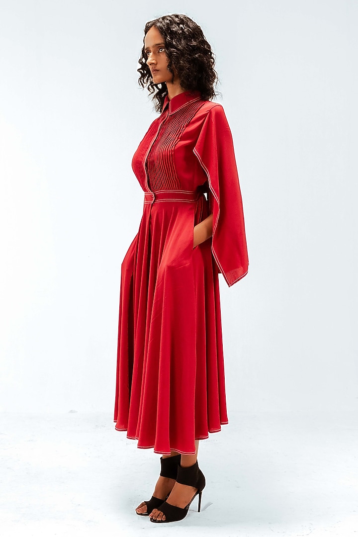 Red Viscose Midi Vacation Dress by LEH STUDIOS at Pernia's Pop Up Shop