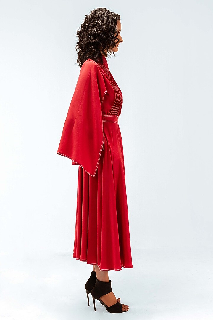 Red Viscose Midi Vacation Dress by LEH STUDIOS at Pernia's Pop Up Shop