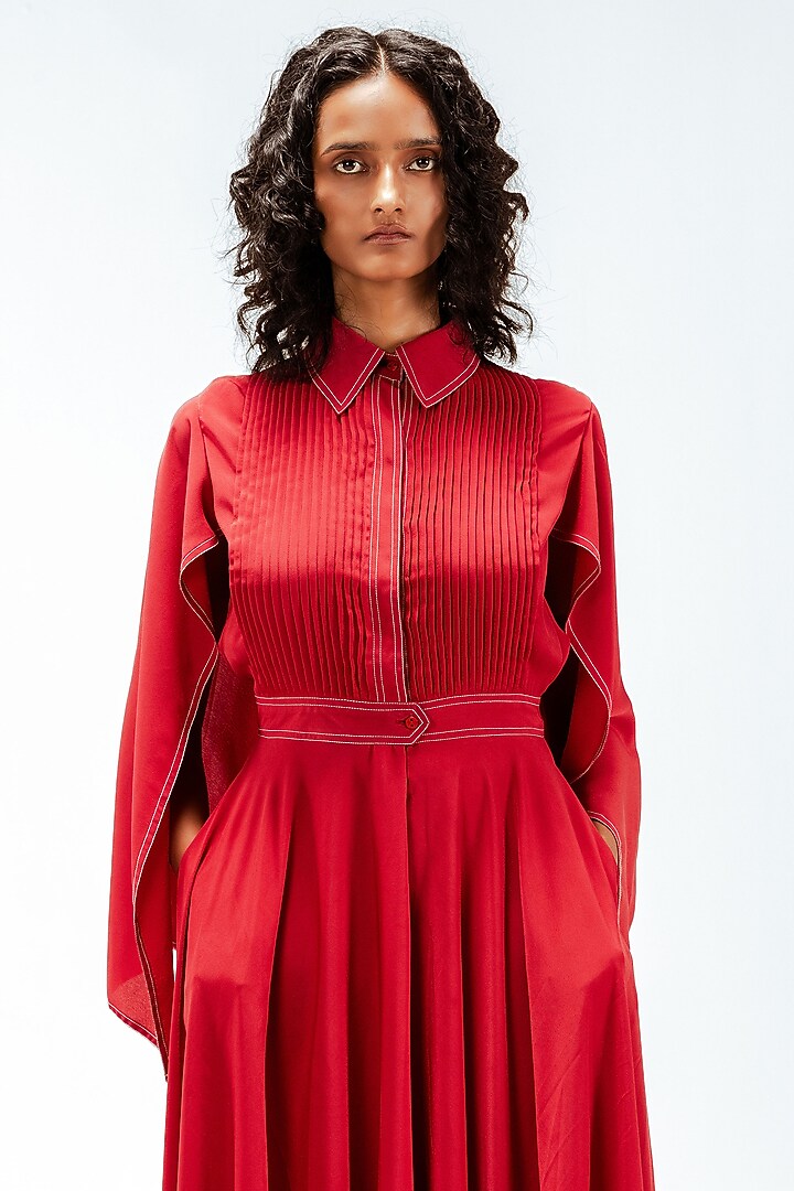 Red Viscose Midi Vacation Dress by LEH STUDIOS at Pernia's Pop Up Shop