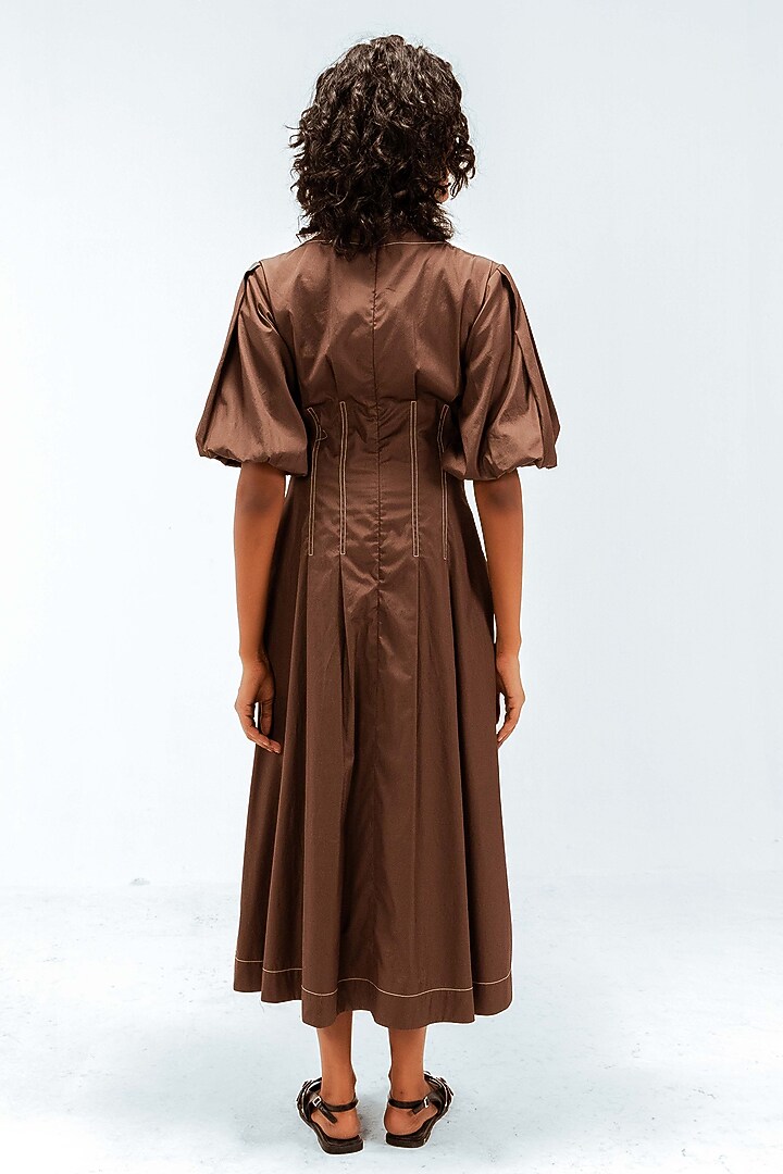 Brown Cotton Midi Vacation Dress by LEH STUDIOS at Pernia's Pop Up Shop