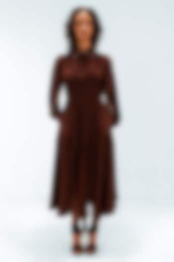 Dark Brown Viscose Handkerchief Midi Vacation Dress by Leh at Pernia's Pop Up Shop