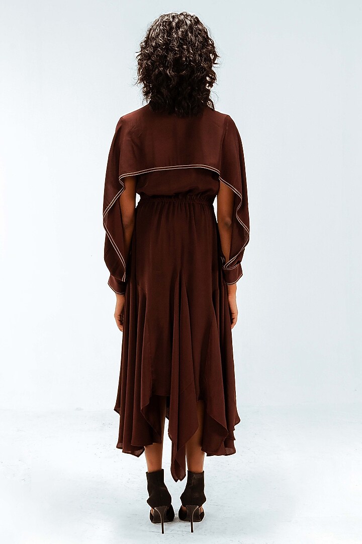 Dark Brown Viscose Handkerchief Midi Vacation Dress by LEH STUDIOS at Pernia's Pop Up Shop