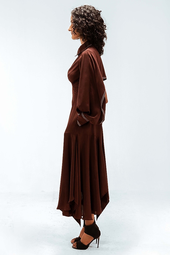 Dark Brown Viscose Handkerchief Midi Vacation Dress by LEH STUDIOS at Pernia's Pop Up Shop