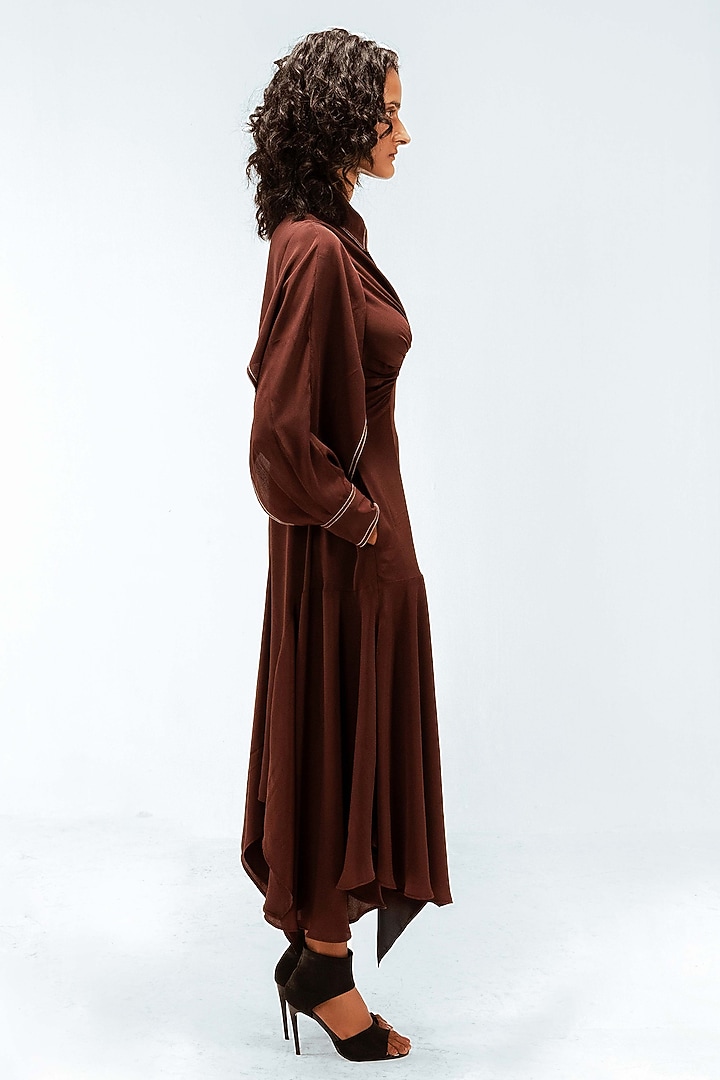 Dark Brown Viscose Handkerchief Midi Vacation Dress by LEH STUDIOS at Pernia's Pop Up Shop