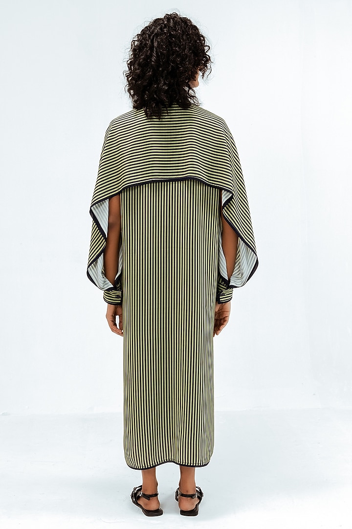 Olive Green & Navy Blue Viscose Striped Maxi Vacation Dress by LEH STUDIOS at Pernia's Pop Up Shop