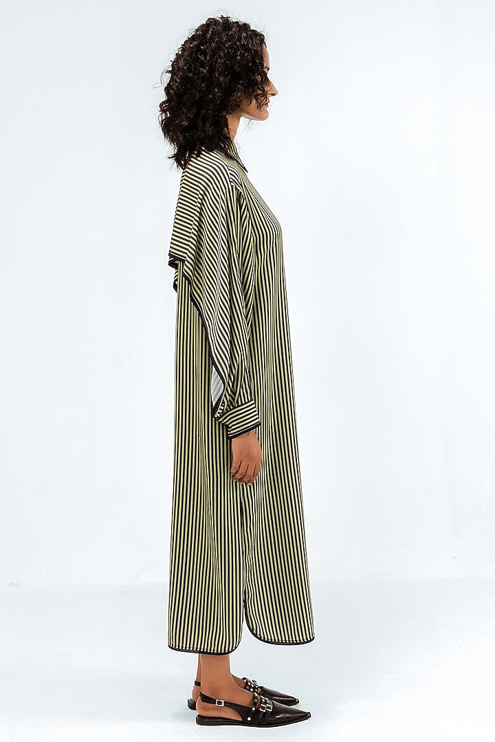 Olive Green & Navy Blue Viscose Striped Maxi Vacation Dress by LEH STUDIOS at Pernia's Pop Up Shop