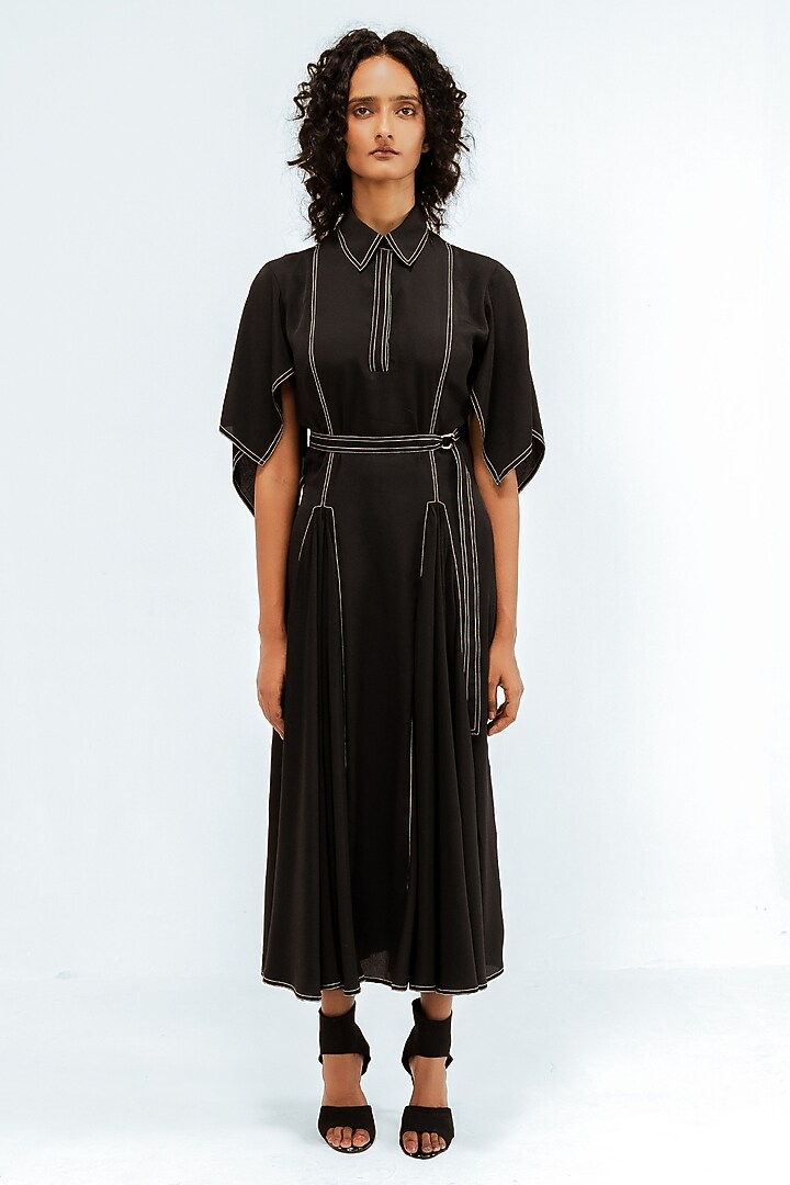 Black Viscose Handkerchief Midi Vacation Dress by Leh at Pernia's Pop Up Shop
