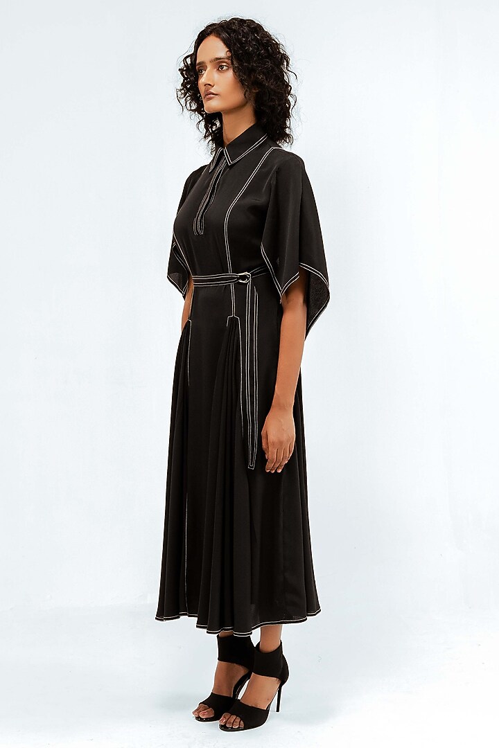 Black Viscose Handkerchief Midi Vacation Dress by LEH STUDIOS at Pernia's Pop Up Shop