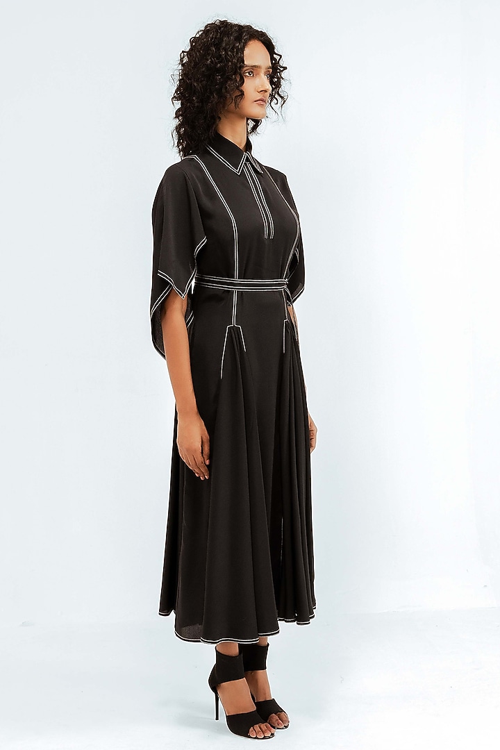 Black Viscose Handkerchief Midi Vacation Dress by LEH STUDIOS at Pernia's Pop Up Shop