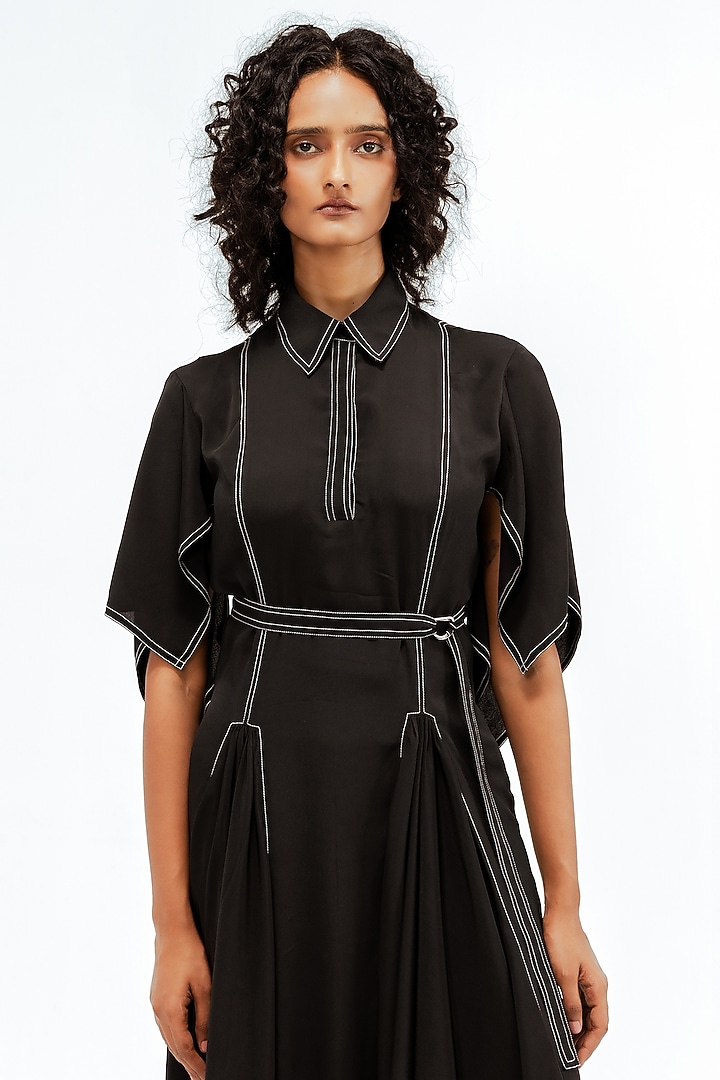 Black Viscose Handkerchief Midi Vacation Dress by LEH STUDIOS at Pernia's Pop Up Shop